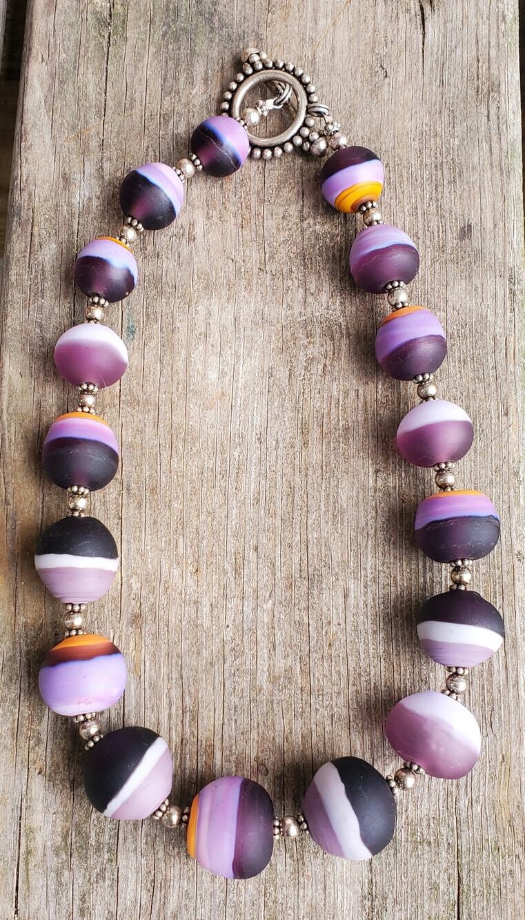 Polymer Clay Chunky Bead Sterling Silver Toggle Necklace 18"